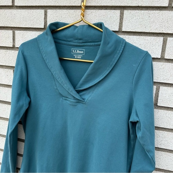 L.L.Bean Long-Sleeve Shawl Collar Pullover Turquoise - Picture 2 of 7